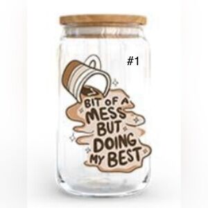 16 ounce glass with bamboo lid and straw handcrafted